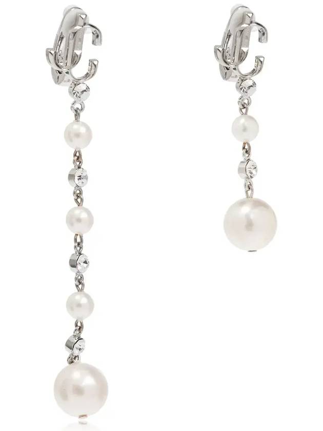 Jimmy Choo 장식 비대칭 드롭 이어링 PEARLDROPCLIPONXYY_SILVERWHITECRYSTAL