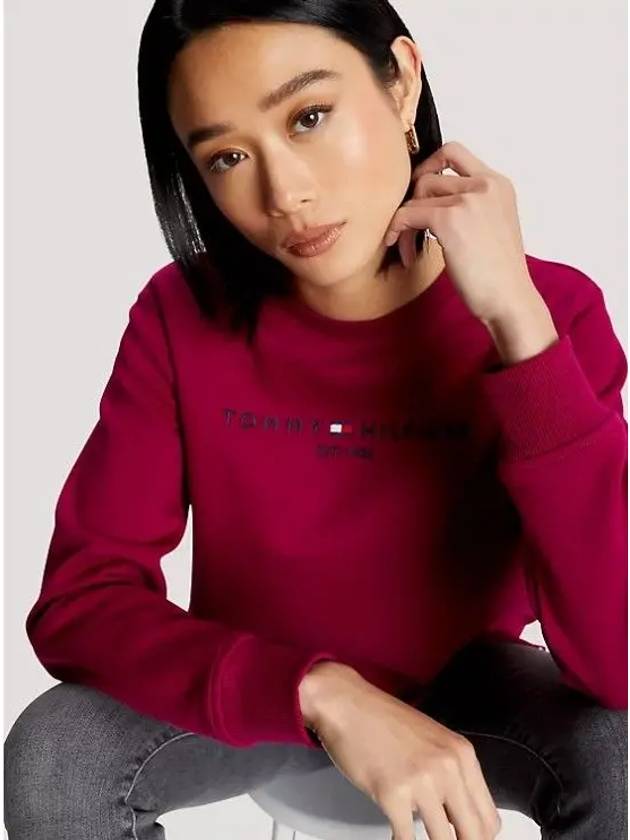 타미힐피거 여성 자수 타미 로고 롱슬리브 탑 스웨터 버건디