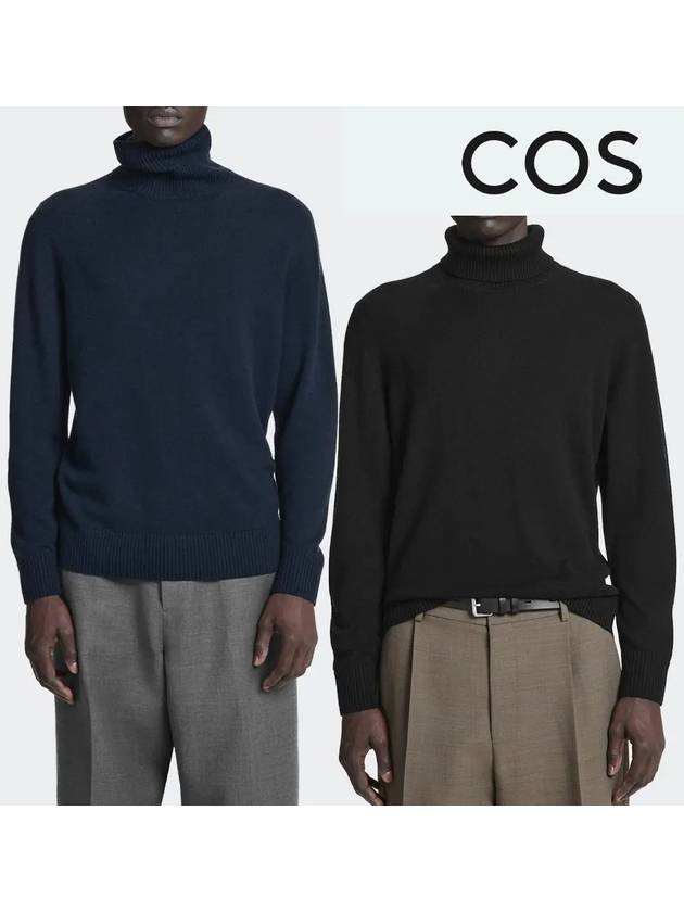 코스 티셔츠 남성 캐시미어 혼방 롤넥 탑 스웨터 네이비 블랙