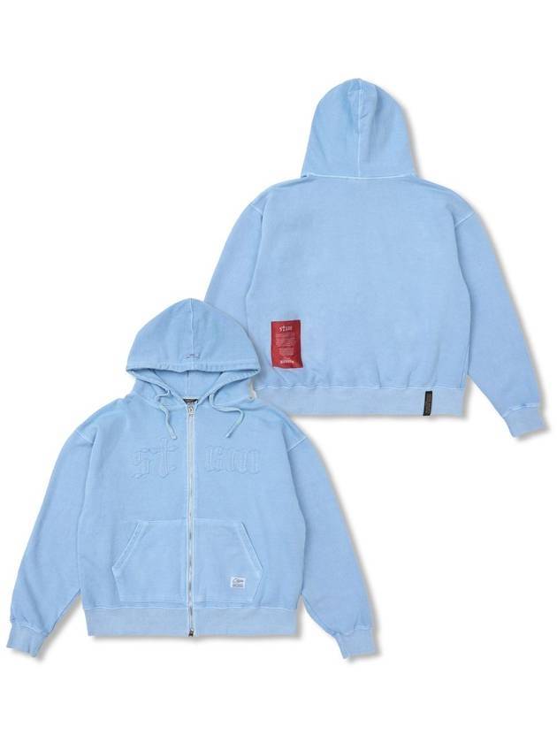 STIGMA Applique STGM Pigment Washed Oversized Zip up Hoodie Sky Blue