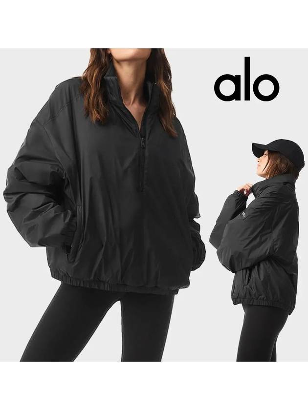 alo 알로 맨투맨 런닝 반집업 티셔츠 블랙