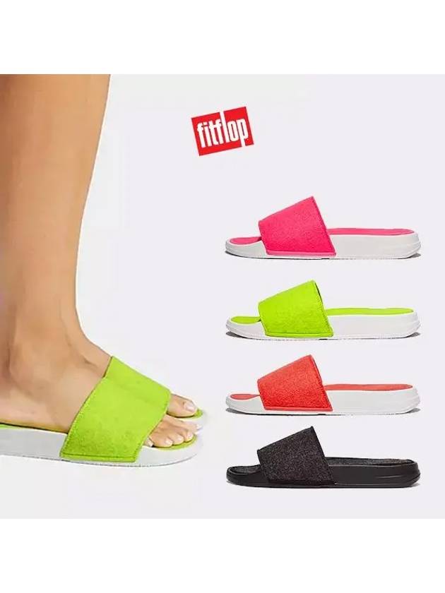 핏플랍 아이쿠션 E01 펠트 재활용 슬라이드 슬리퍼 블랙 오렌지 옐로우 핑크