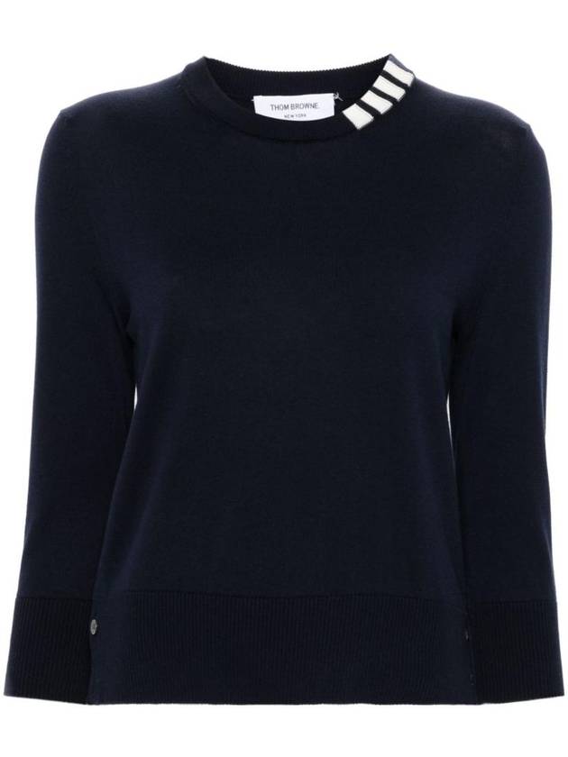 톰브라운 4 바 크루넥 니트탑 네이비