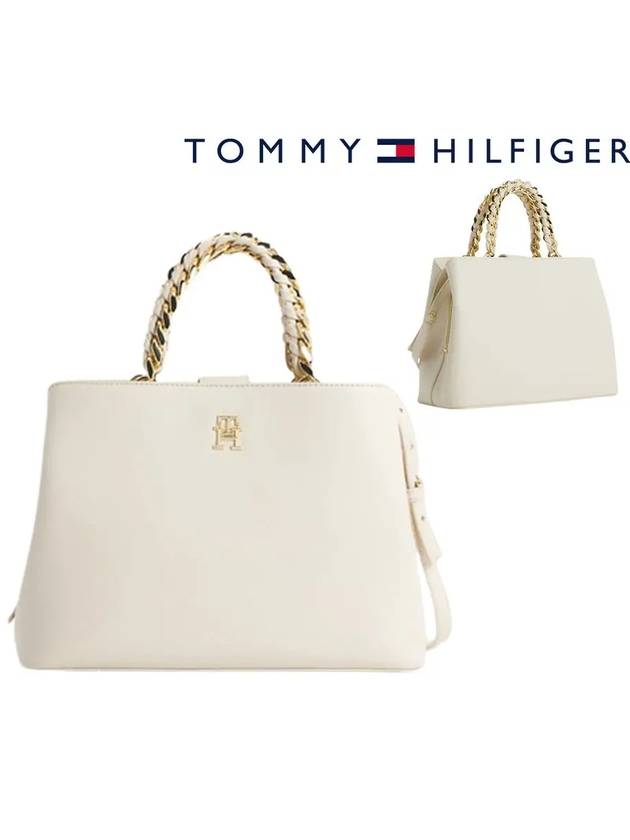 타미힐피거 여성 TH 체인 미디엄 사첼백 가방 아이보리