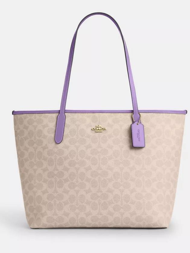 코치 시티 토트백 시그니쳐 캔버스 Im Sand Iris