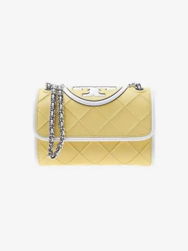 토리버치 스몰 플레밍 소프트 페이턴트 보더 컨버터블 숄더백 빈티지 레몬 옵틱 화이트 Tory Burch Small Fleming Soft Patent Border Convertible Shoulder Bag Vintage Lemon Optic White