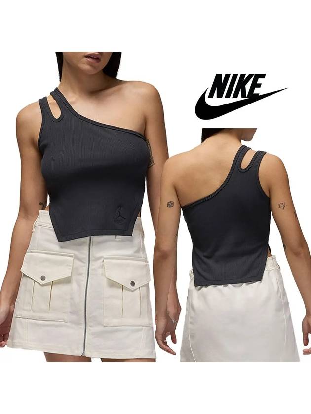 나이키 나시 여성 조던 비대칭 리브 탑 티셔츠 블랙