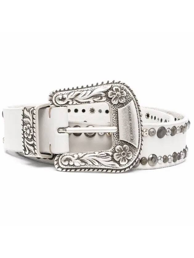 골든구스 여성 스터드 장식 가죽 벨트 화이트
