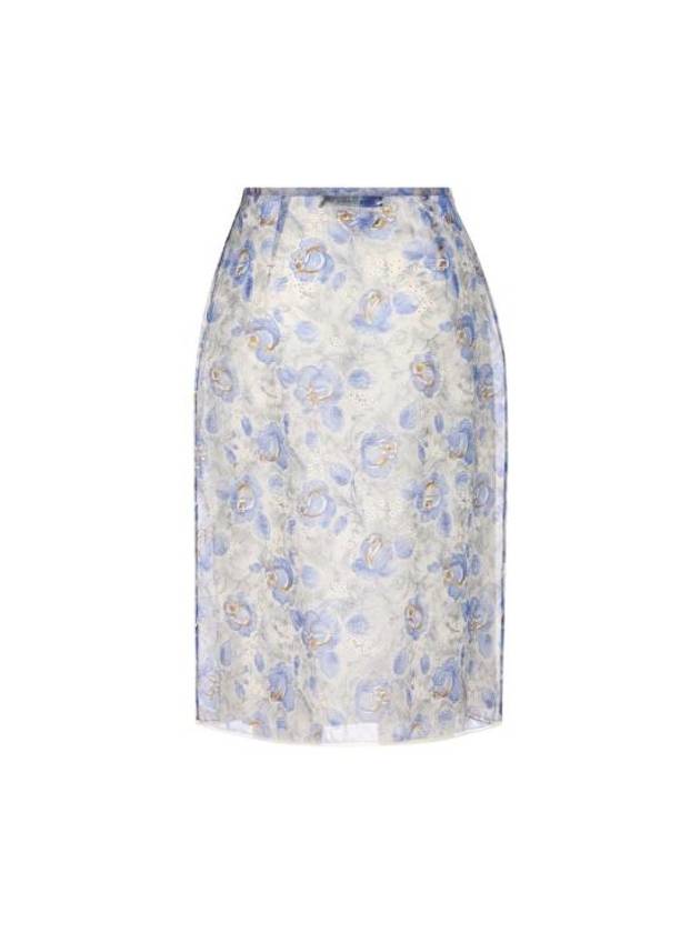 프라다 프린트 나일론 미디 H라인 스커트 블루