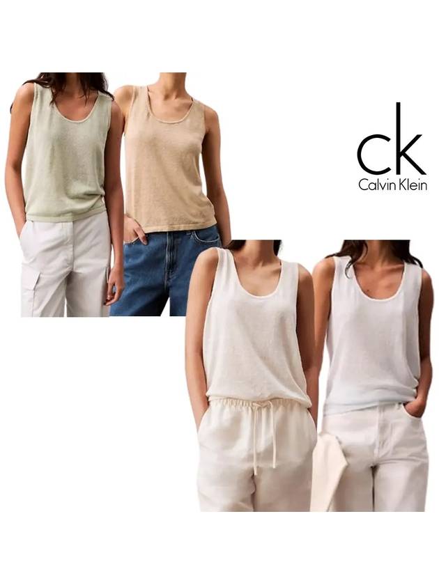 캘빈클라인 나시 여성 린넨 탱크 탑 티셔츠 화이트 베이지 그린 스카이블루