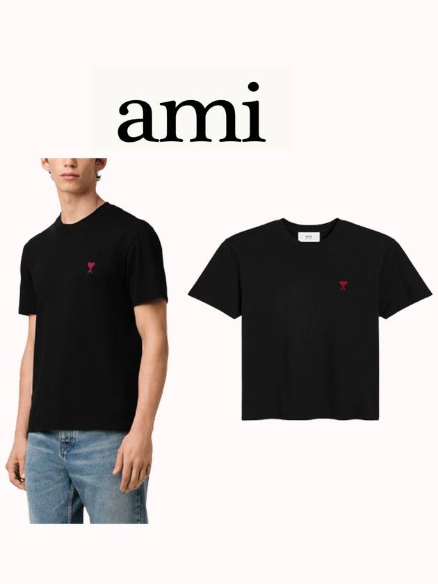 아미 스몰 하트 로고 오가닉 코튼 저지 티셔츠 블랙 BFUTS035 724 001