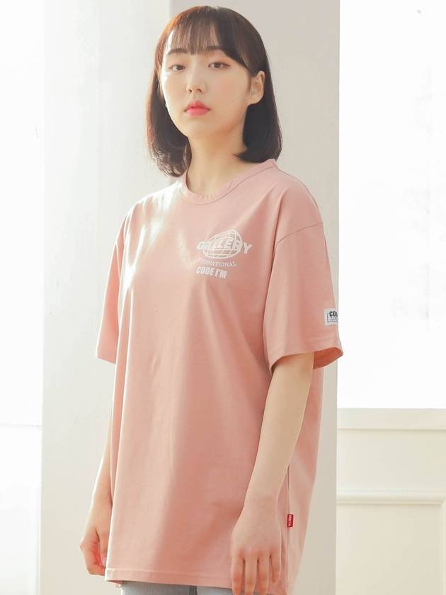 코드아이엠 지구 로고 프린팅 오버핏 반팔 티셔츠 핑크