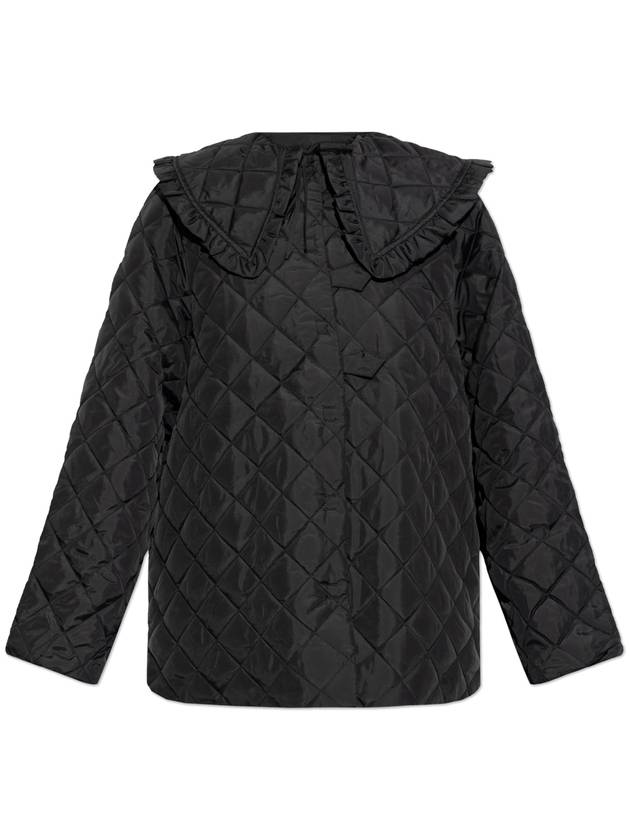 25SS 가니 여성 패딩 Ganni Quilted Jacket With Wide Collar  Women's  Black