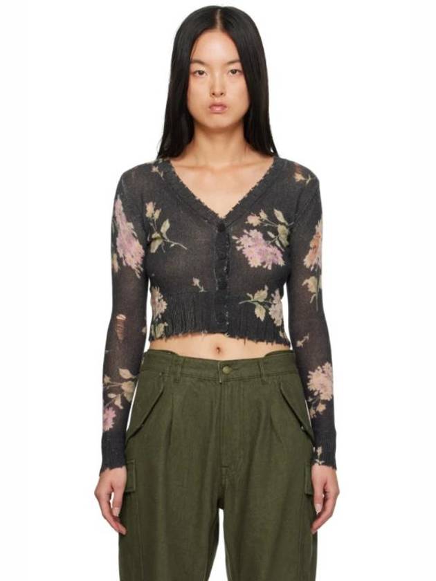 Gray Floral Cardigan 232021F095013