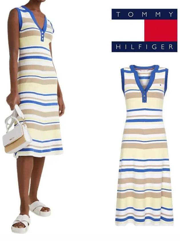 타미힐피거 원피스 스트라이프 헨리 미디 여성원피스 드레스 멀티 STRIPE HENLEY