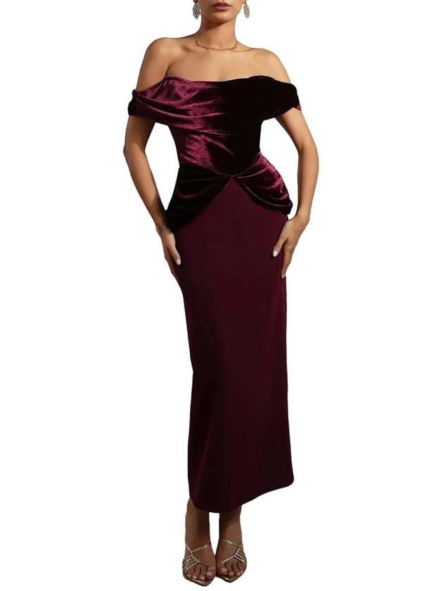 SIRI BURGUNDY VELVET AND CREPE DRESS
