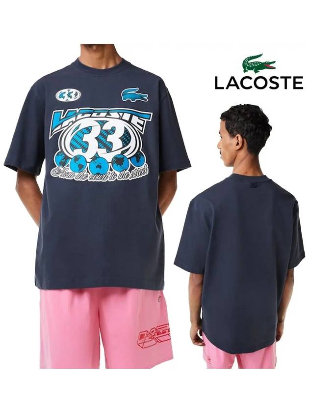 라코스테 로고 33 루즈핏 저지 탑 반팔티셔츠 블루