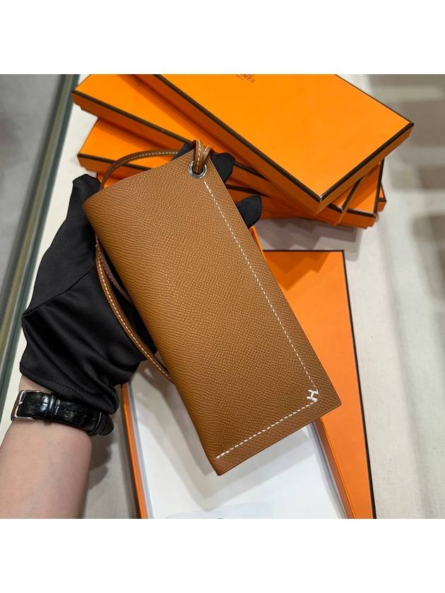 에르메스 안경집 브라운 골드 앱송 카프스킨 H 자수 로고 스트랩