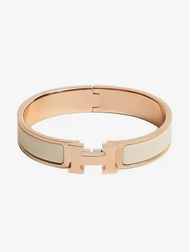 W 에르메스 클릭아슈 브레이슬릿 로즈 골드 하드웨어 & 크렘 W Hermes Clic H Bracelet Rose Gold & Creme