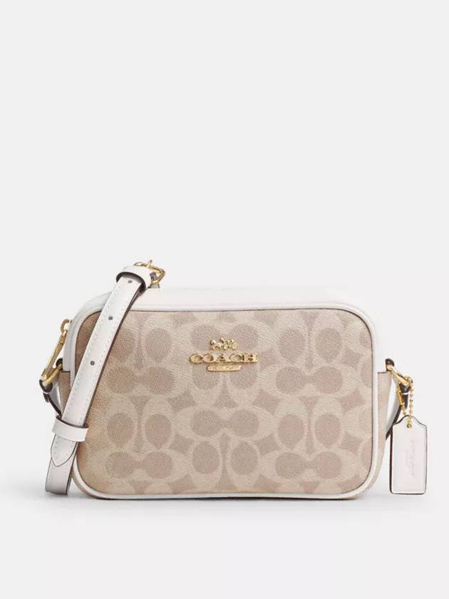 코치 제이미 미니 카메라백 시그니쳐 캔버스 크로스백 Gold Sand Chalk