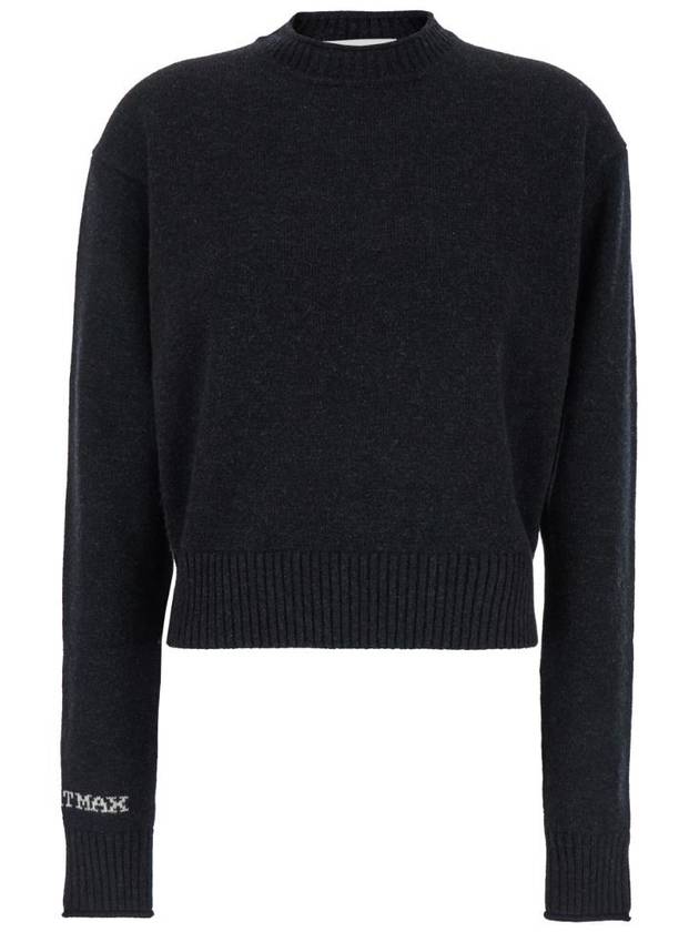 SPORTMAX 2422366022600015 'Agadir' Black Crewneck Sweater with Logo Lettering on the Sleeve in Wool and Cashmere Woman