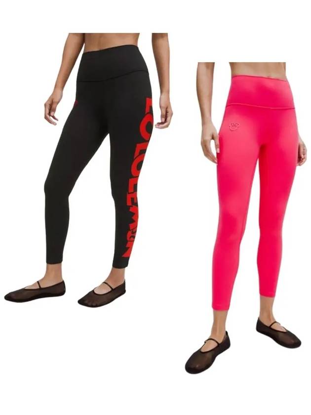 룰루레몬 레깅스 디즈니 콜라보 바지 핫핑크 블랙