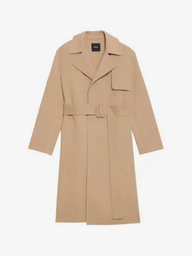 W 띠어리 더블 페이스 울 캐시미어 랩 트렌치 코트 팔로미노 W Theory Wrap Trench Coat in Double Face Wool Cashmere Palomino