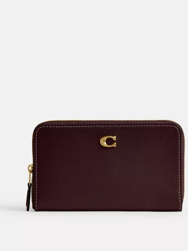 코치 에센셜 미디엄 지퍼 중지갑 Brass Merlot