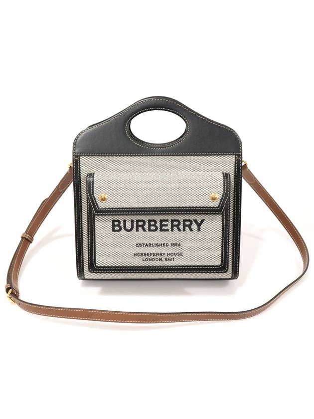 Burberry 버버리 80324371 트라이톤 블랙 레더 투톤 캔버스 미니 포켓 토트 2WAY