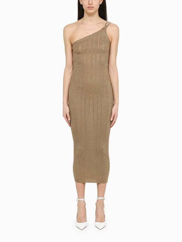 Alessandra Rich Gold one-shoulder dress with rhinestones