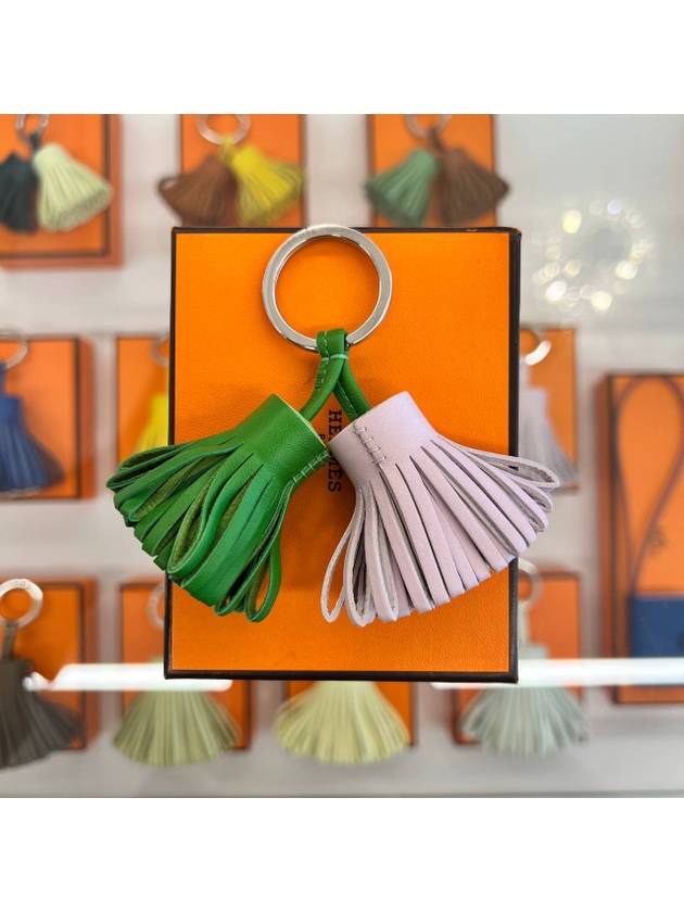 에르메스 카르멘 듀오 키링 테슬 백참 그린 연보라