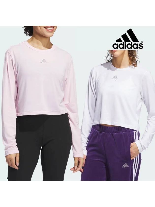 아디다스 맨투맨 여성 Y2K 글램 탑 티셔츠 화이트 핑크