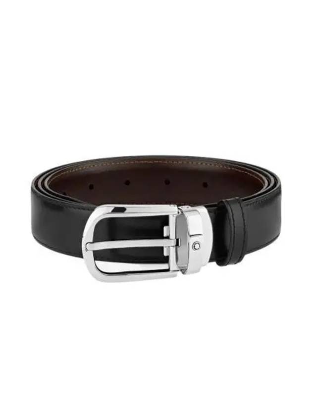 몽블랑 홀스슈 버클 30mm 리버시블 레더 벨트 블랙 브라운 Montblanc Horseshoe Buckle 30mm Reversible Leather Belt Black Brown