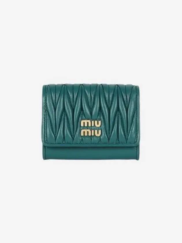 미우 미우 마테라쎄 나파 가죽 포켓 카드 홀더 라군 블루 Miu Miu Matelasse Nappa Leather Pocket Card Holder Lagoon Blue