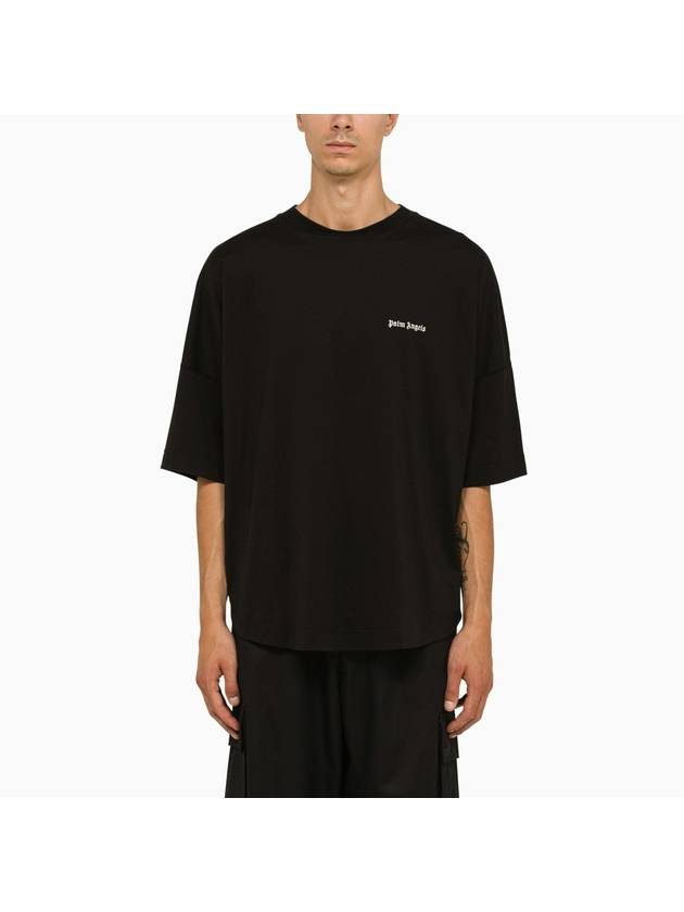 팜앤젤스 엡브로이드 로고 오버 반팔 티셔츠 블랙