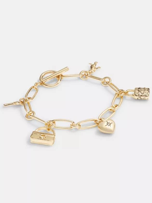 코치 아이코닉 참 체인 브레이슬릿 여성 팔찌 plated brass Gold