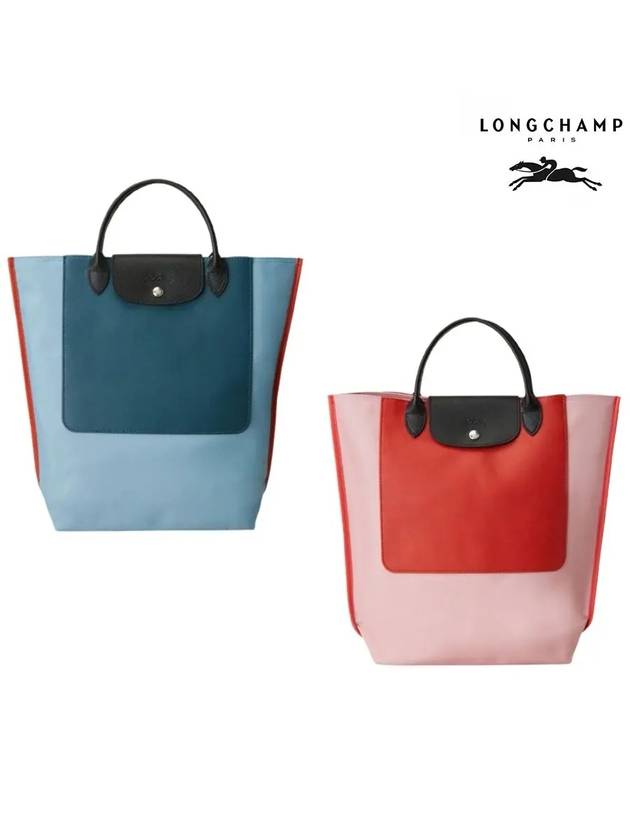 롱샴 르 플리아쥬 CABAS 미디움 쇼핑 가방 레드 블루