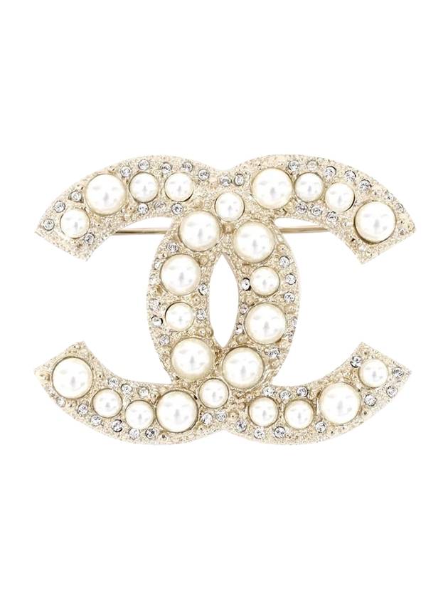 샤넬 CC 펄 클리어 라인 브로치 화이트