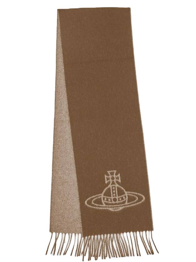 비비안 웨스트우드 투 사이드 싱글 ORB 머플러 카멜