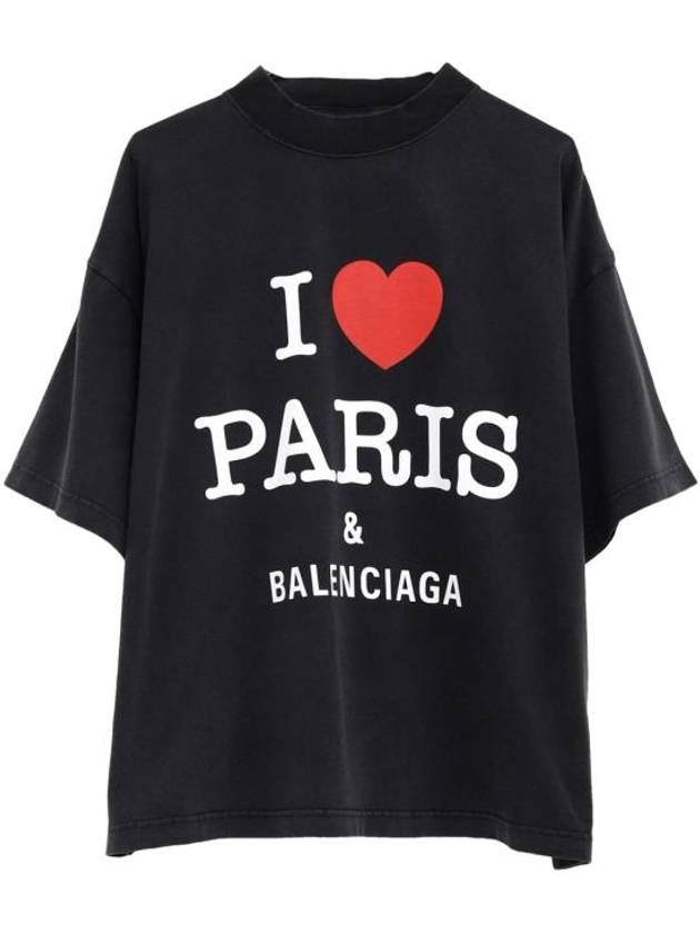 발렌시아가 아이 러브 파리 오버사이즈 크롭 반팔 티셔츠 블랙