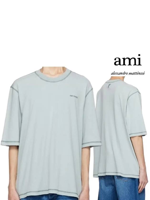 아미 페이드 아웃 가슴 로고 탑 반팔티셔츠 스카이블루