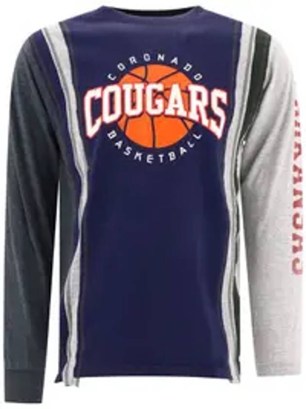 니들스 로고 프린팅 패치워크 긴팔 티셔츠 블루