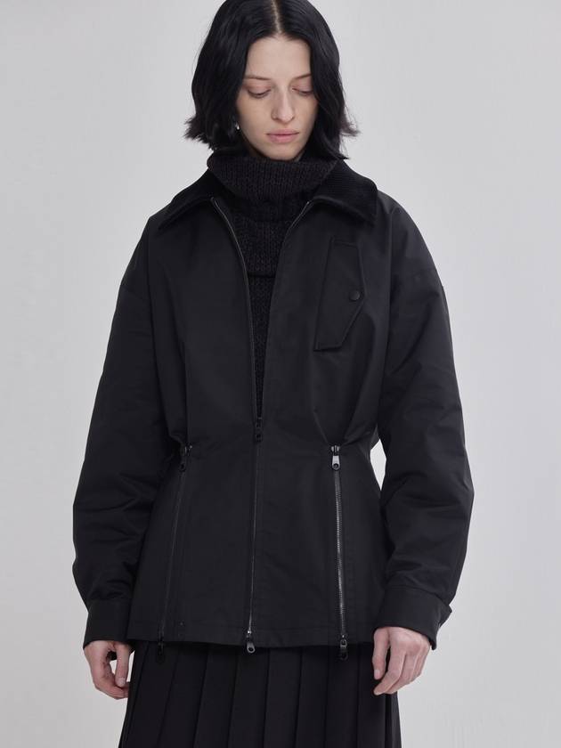 라이 LIE 라이 카라 배색 지퍼 디테일 점퍼형 자켓 블랙