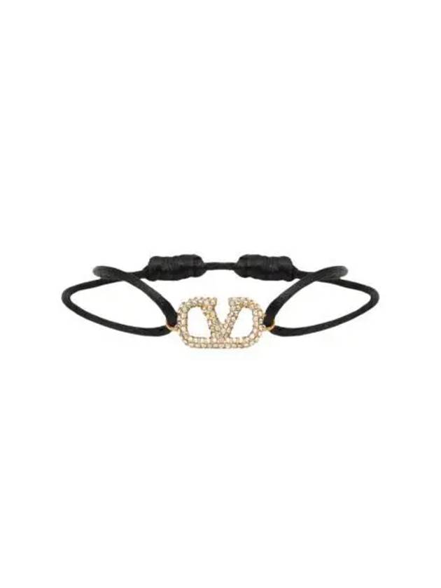 발렌티노 코튼 스와로브스키 크리스탈 브이로고 시그니쳐 브레이슬릿 블랙 Valentino Vlogo Signature Bracelet in Cotton and Swarovski Crystals Black