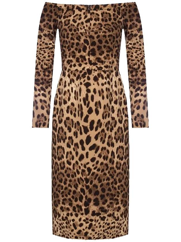 돌체앤가바나 오프숄더 호피 패턴 미디원피스 브라운