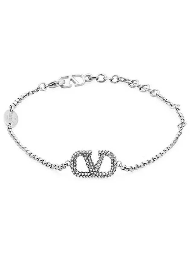 발렌티노 가라바니 V로고 크리스탈 팔찌 실버