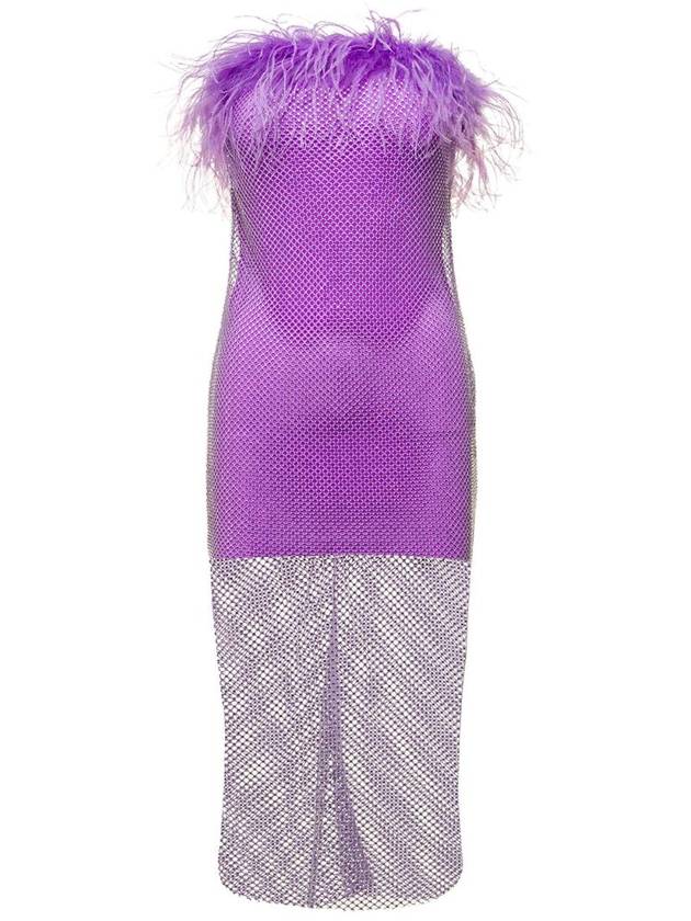 GIUSEPPE DI MORABITO 296DRP231ST09 깃털 장식과 라인스톤 장식이 있는 폴리아미드 여성용 미니 퍼플 드레스