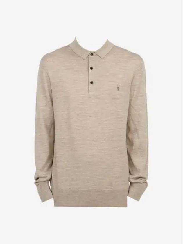 올 세인츠 모드 메리노 롱 슬리브 폴로 셔츠 스톤 토프 말 All Saints Mode Merino Long Sleeve Polo Shirt Stone Taupe Marl
