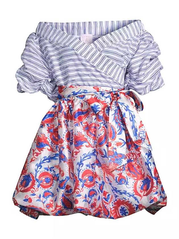 스트라이프 플로럴 프린트 버블 미니드레스 Stripe & Floral Printed Bubble Minidress