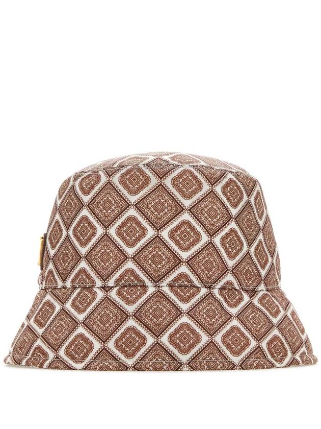 프라다 프린트 레 나일론 버킷햇 베이지